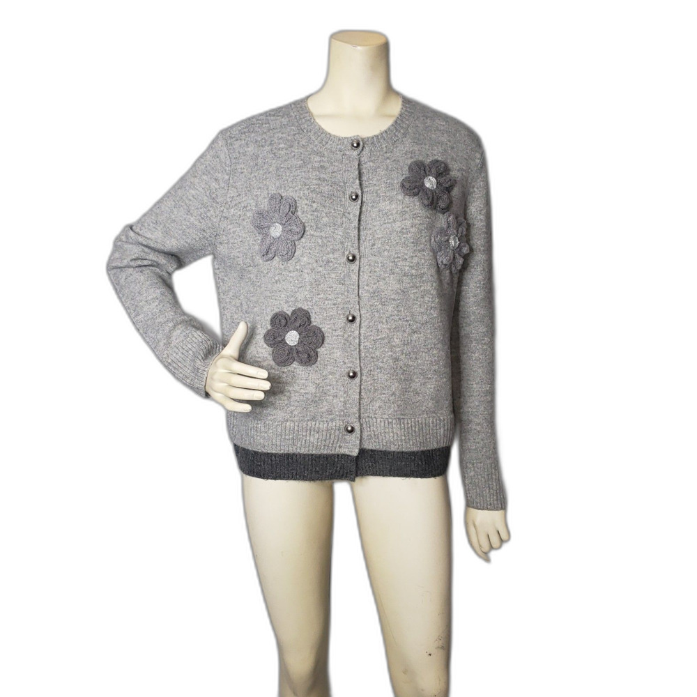 Ted Baker London Gray Floral Embellished Layered Hem Cardigan Sweater Size M